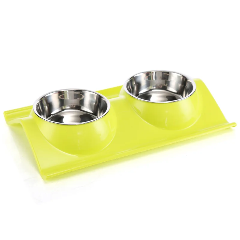 Green-Double bowls Petshy двойной Порты и разъёмы собака диспенсер для воды Фидер чаша Нержавеющая сталь кота питьевой фонтан Еда блюдо Кормление домашних животных чаши - Цвет: Green-Double bowls