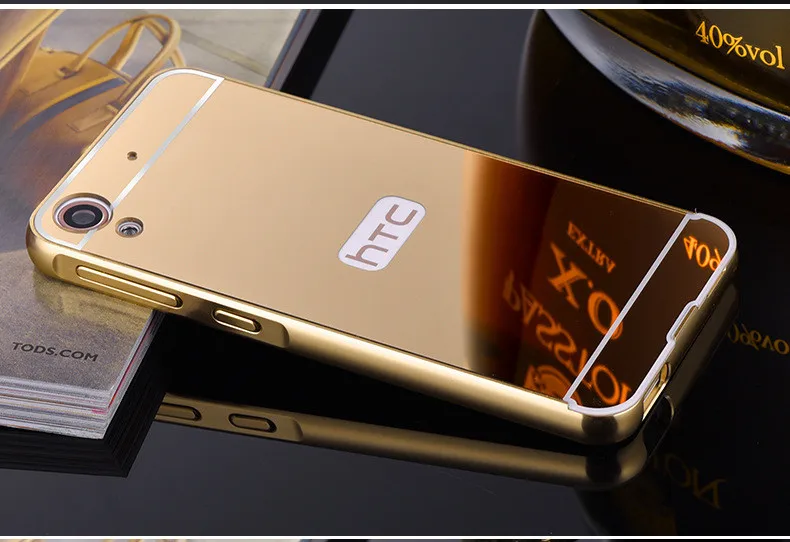 Чехол для Funda htc Desire 820 чехол Зеркальный Алюминиевый металлический бампер PC задняя крышка для htc Desire 820G 820S D820 Dual Sim чехол для телефона s - Цвет: Gold