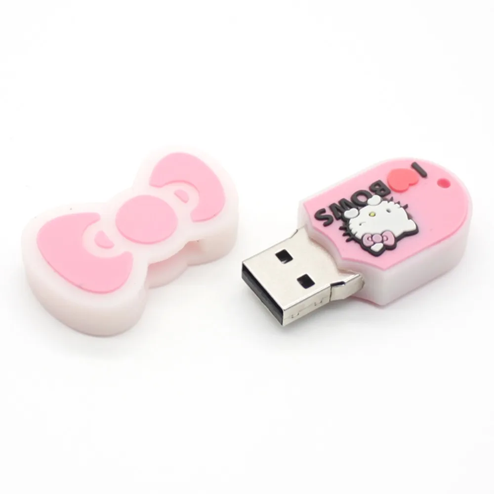 USB флеш-накопитель Kitty Cat с бантом, 32 ГБ, флеш-накопитель с героями мультфильмов, 16 ГБ, реальная емкость, 128 м, 4 ГБ, 8 ГБ, 64 ГБ, милые флешки флеш-накопитель