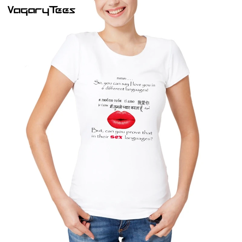 2019 VagaryTees футболка 6 различных языках с надписью I Love You принтом для женщин Harajuku