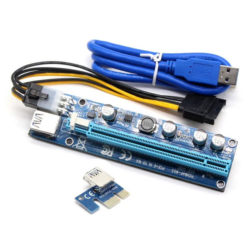 1/6/12 шт. PCI E Riser Card 1X to 16X USB 3 0 VER 008C 008S 009S Mining Extender Board HSJ 19| |