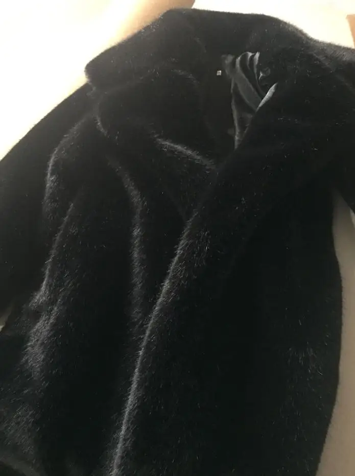 Лидер продаж, зимнее женское пальто из искусственного меха норки с длинными рукавами, пальто с отложным воротником, Толстая теплая верхняя одежда из искусственного меха, XHSD-180 - Цвет: black