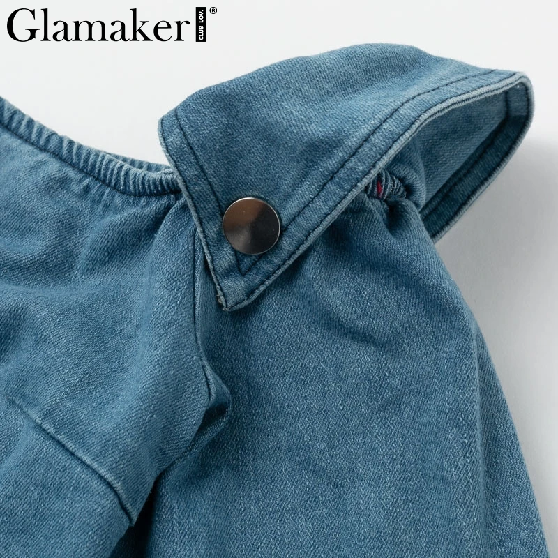 Женское джинсовое платье Glamaker Элегантное летнее с открытыми плечами длинным