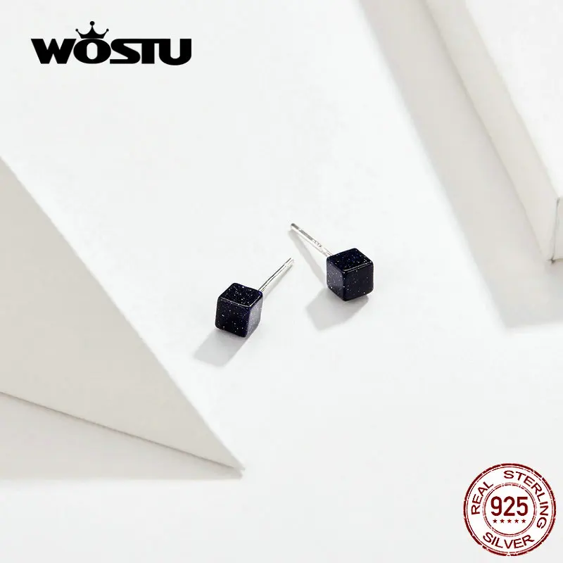 WOSTU, квадратные серьги-гвоздики, 925 пробы, серебряные, синие, песочный камень, серьги для женщин, серебряные 925, ювелирные изделия, корейский стиль CQE652