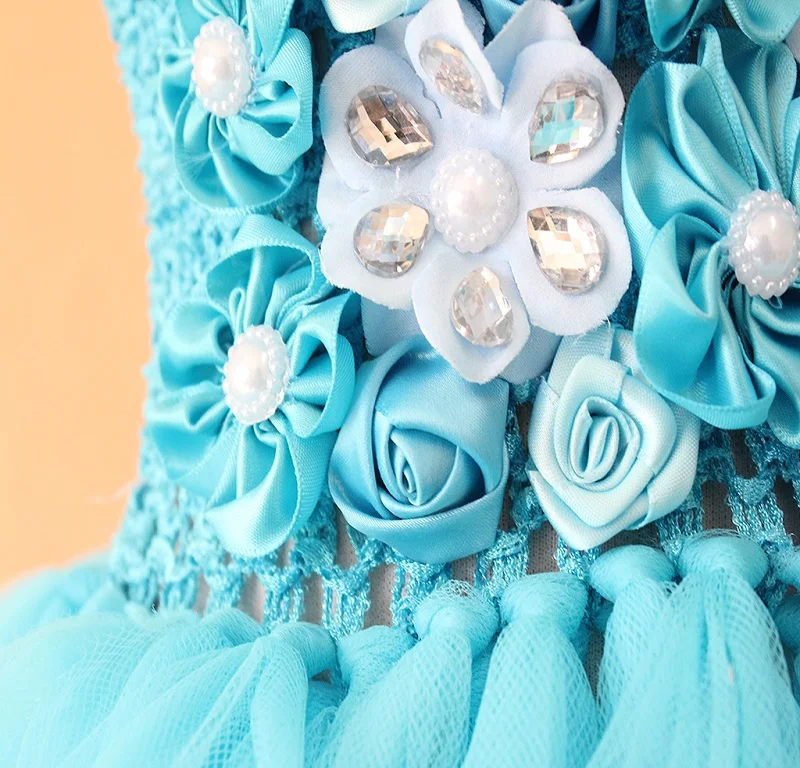 turquoise flower petal tutu dress for baby girls summer handmade gorgeous babies birthday party photo props soft gown | Детская одежда