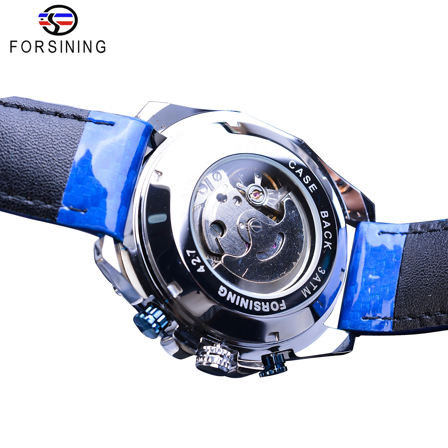 Мужские автоматические часы Forsining Blue модные спортивные с большим циферблатом