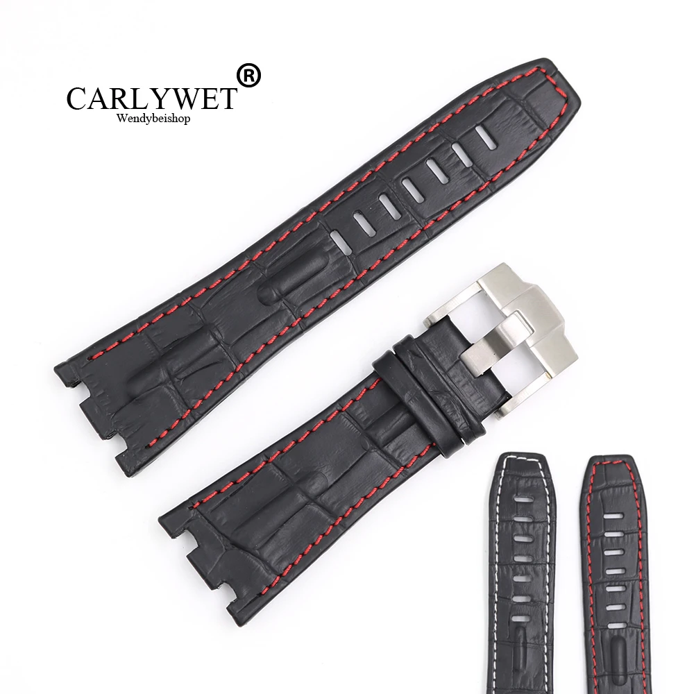 CARLYWET 28 мм черная натуральная кожа ручной работы толстые наручные часы ремешок