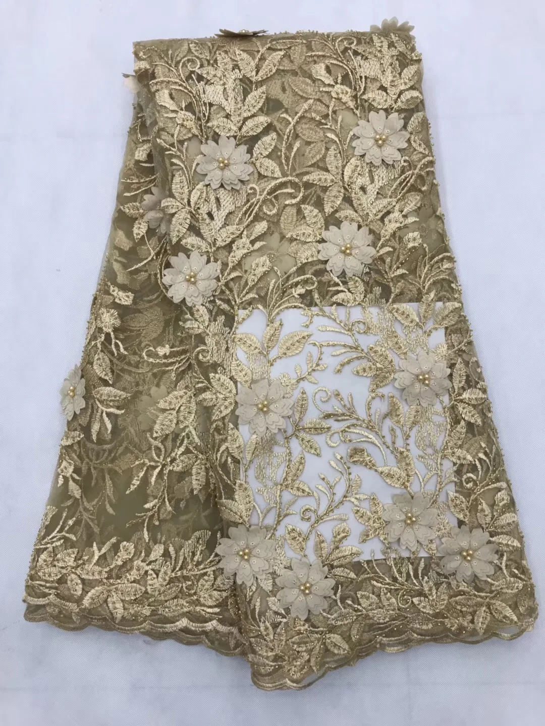 

onion color handmade french beaded lace fabrics 2019 3d flower sequins fabric luxury full beaded bridal lace fabric 5yards DFB12