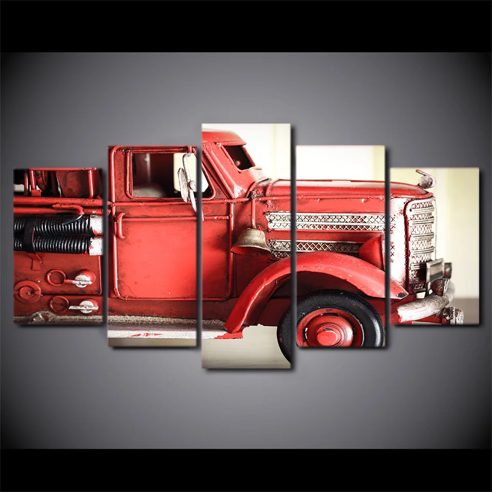 HD printed 5 piece canvas art Fire truck red vehicle wall pictures for living room modern free shipping CU-2515C | Дом и сад