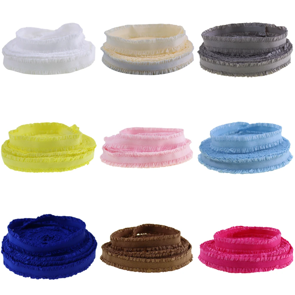 

9 colors 13mm elastic ribbon, ruffled lace ribbon 10yards/lot retail packing