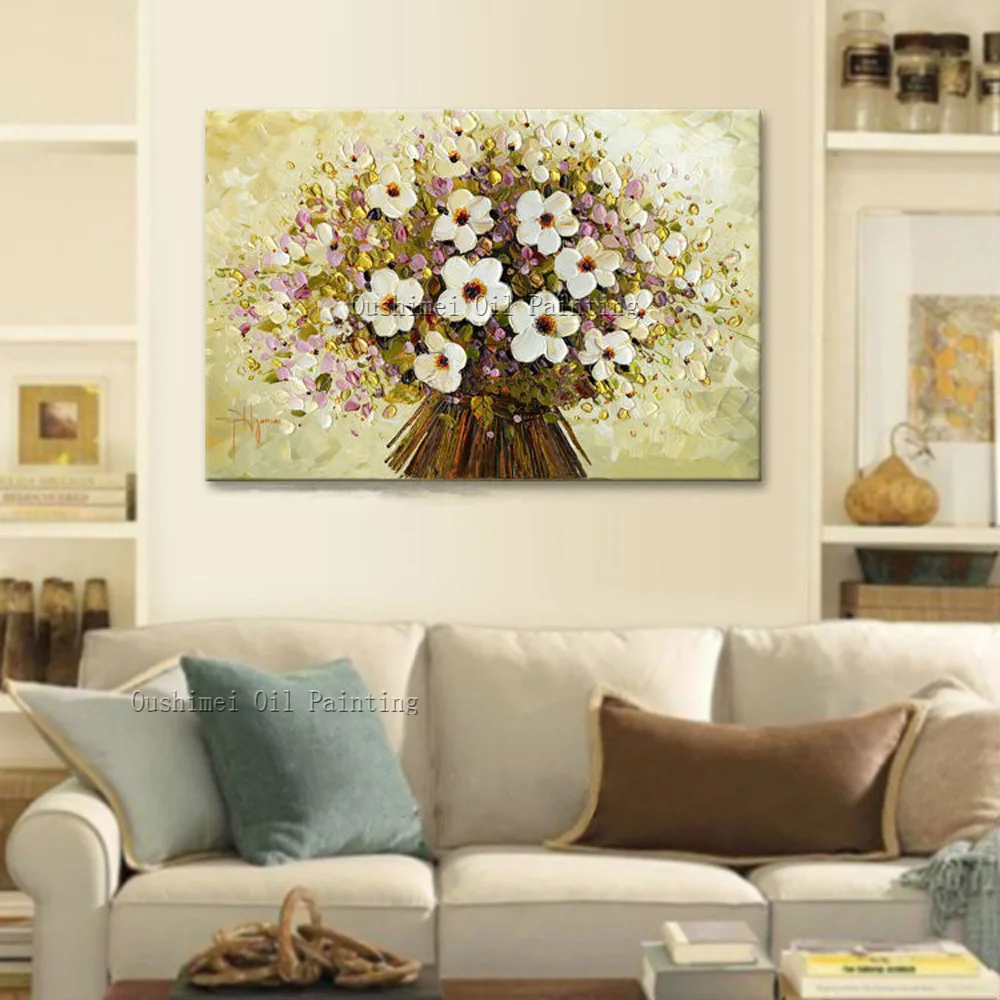 Поставка художника Высокое качество Красный цветок нож картина маслом на холсте