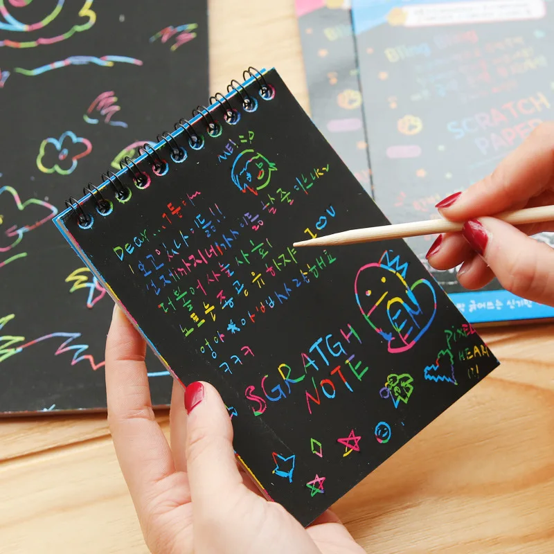 1pcs Korea Creative Mini Scraping Color DIY Coil Graffiti Book with Pens Large and Medium Blank Sketchbook | Канцтовары для офиса