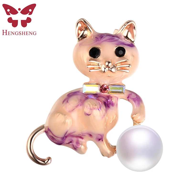 Hengsheng натуральным жемчуг брошь для Для женщин кошка Форма