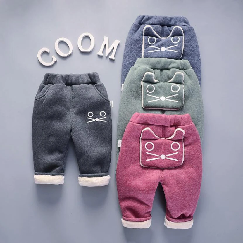 Baby girls pants boys winter plush trousers kids super warm long 1-4Y baby velvet cotton thickening new born cute | Мать и ребенок