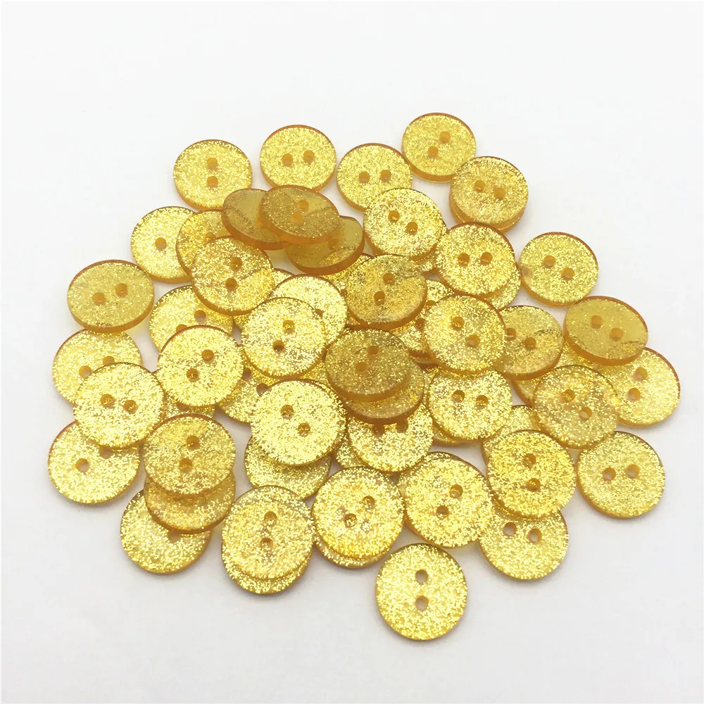 

200pcs 15mm Gold Color Glitter Resin Buttons Round Sparkle 2 Holes Sewing Button Embellishments Scrapbooking Cardmaking