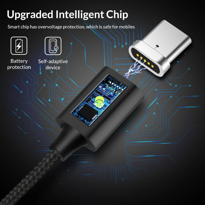 TOPK F Line2 Магнитный кабель USB C с нейлоновой оплеткой светодиодный индикатор