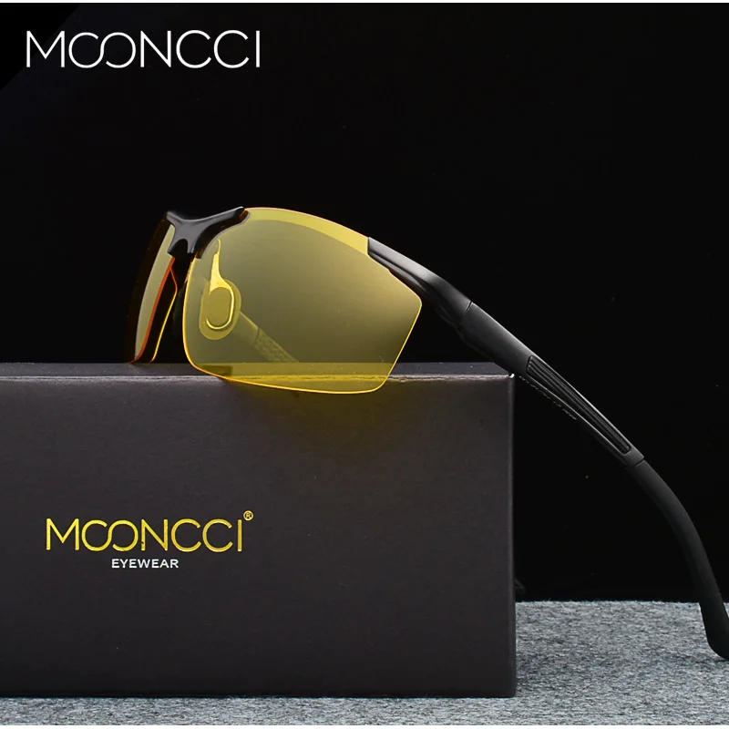 

MOONCCI Aluminum Night Driving Glasses Men Polarized Rimless Night Vision Sunglasses Male Yellow Sports Driving Goggles Glasses
