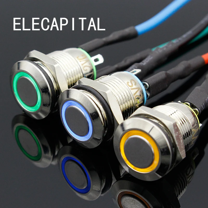

1PC 12MM with LED 3V 5V 12V 24V 220V Metal Button Switch Momentary push button auto reset waterproof illuminated