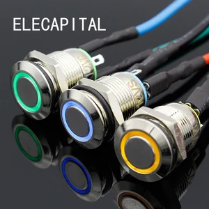 Металлический кнопочный переключатель, 1 шт., 12 мм, со светодиодной подсветкой, 3 в, 5 В, 12 В, 24 В, 220 В