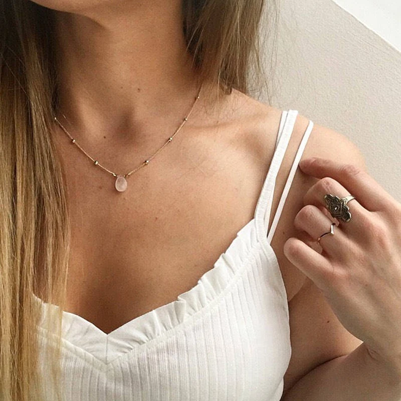 Бисерные в стиле бохо розовое серебряное ожерелье из прозрачного камня для