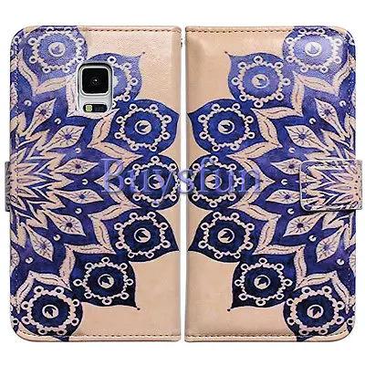 Bcov Brand Blue Flower Pattern Folio Leather Cover Case For Samsung Galaxy Note 4 103027769 |