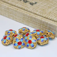 5pcs gold color round hollow gold color cloisonne enamel accessories new fashion 14mm carved flower hot sale findings b2488