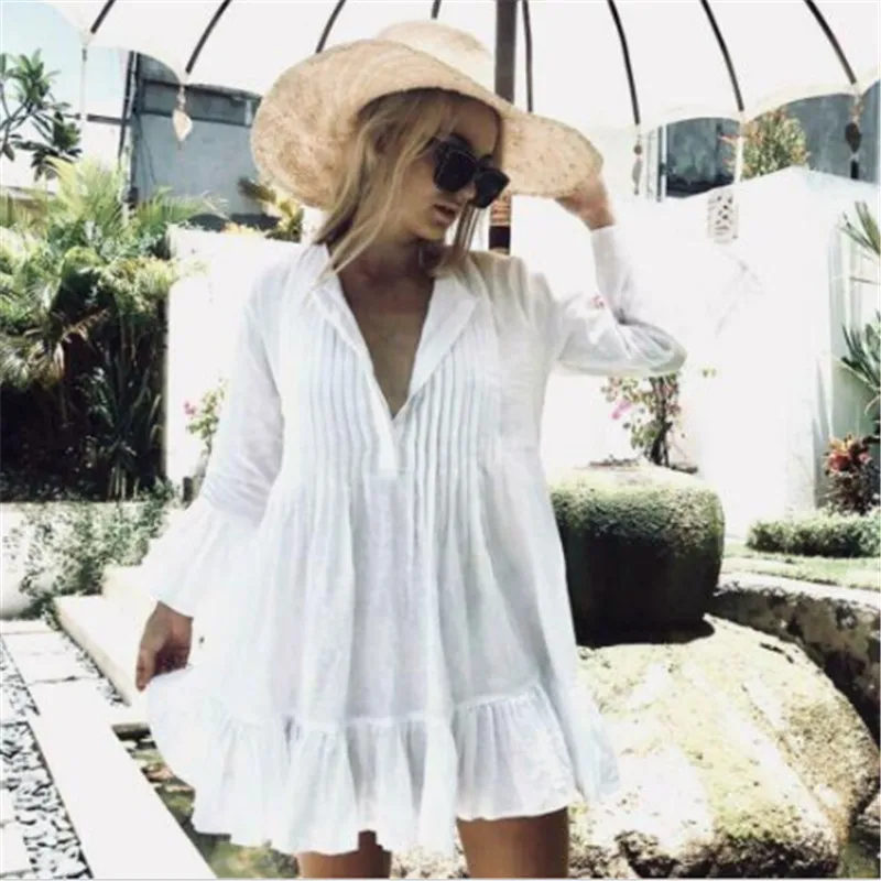 Белая кружевная вязаная крючком пляжная туника женская одежда 2019 бикини с