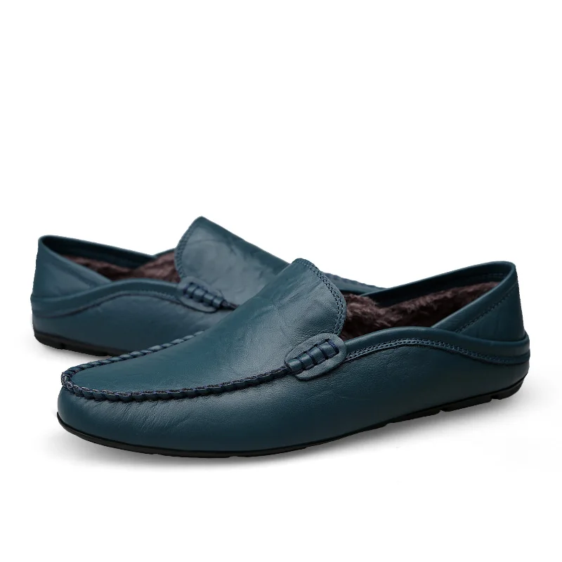 Мужские теплые туфли ALCUBIEREE с мехом зимние слипоны лоферы повседневные мужские