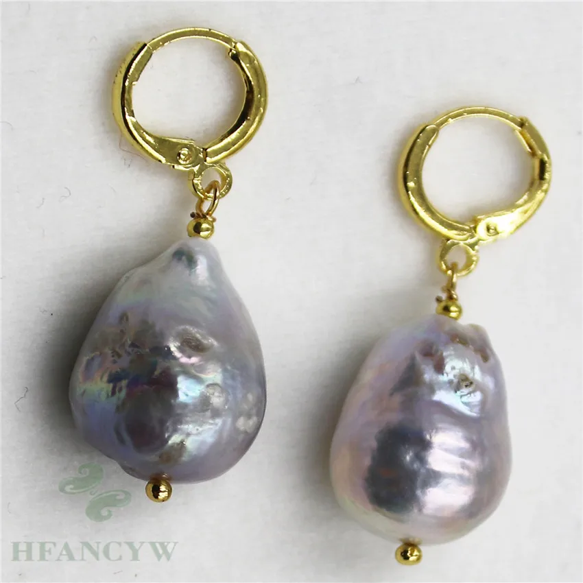 14-17MM Purple Baroque Pearl Earrings Hook Wedding Classic Fashion Luxury Real Cultured Aurora Jewelry Accessories AAA | Украшения и