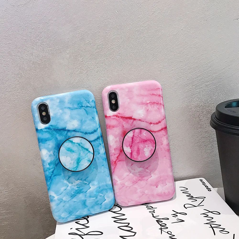 Пудра синий мрамор с подставкой Чехол для телефона IPhone XR XS Max X 8 7 Plus 6 S Горячая