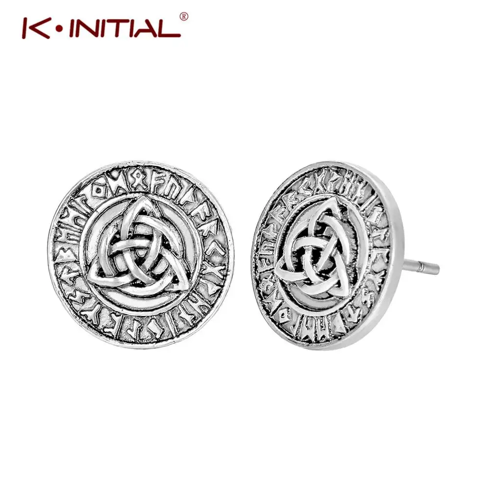 

Kinitial New Vintage Round Earrings for Women Men Punk Slavic Viking Runes Knot Bohemian female Brincos Boho Earrings Jewelry