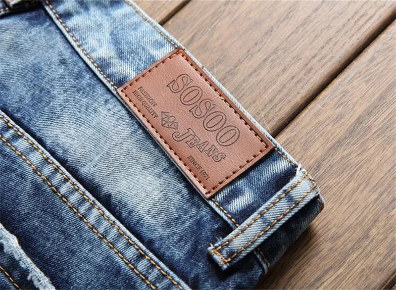 Размеры 29-38 Лидер продаж Джинсы с вышивкой Для мужчин проблемных синие штаны