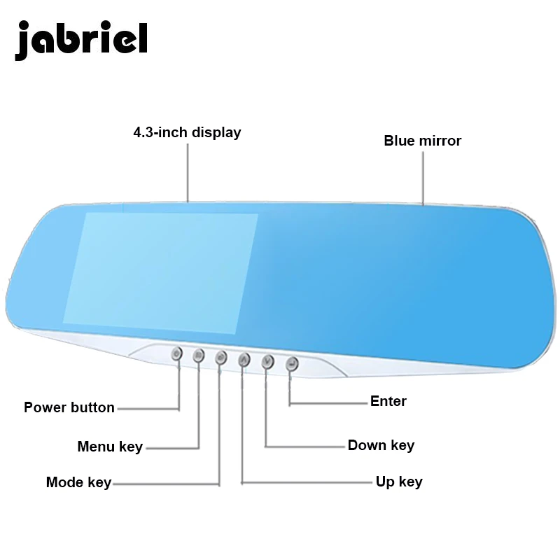 Зеркало видеорегистратор Jabriel 4 3 дюйма с камерой заднего вида Full HD