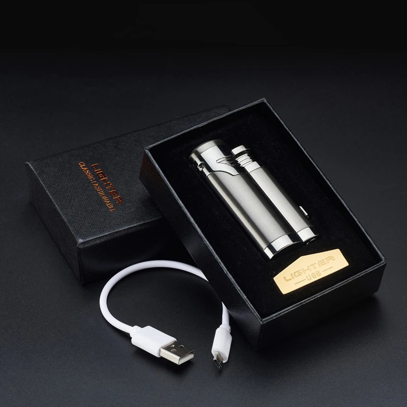 Двойные дуговые Электрические Usb зажигалки с сигары резак Плазменные заряжаемые зажигалки прохладный ветер-плотные электронные сигареты