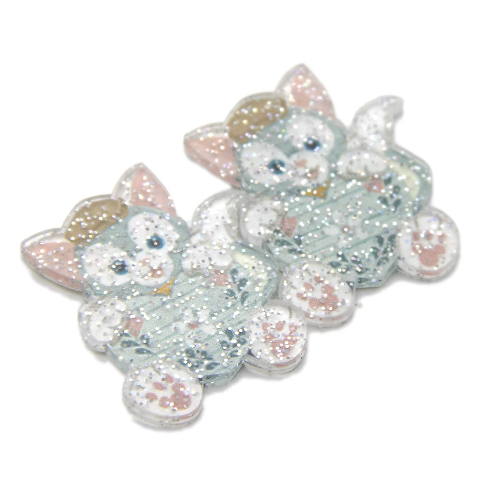 Cartoon Animal Transparent Glitter Planar Resin Acrylic For HairBow DIY Decoration Crafts Accessories 5pcs,5Yc6001