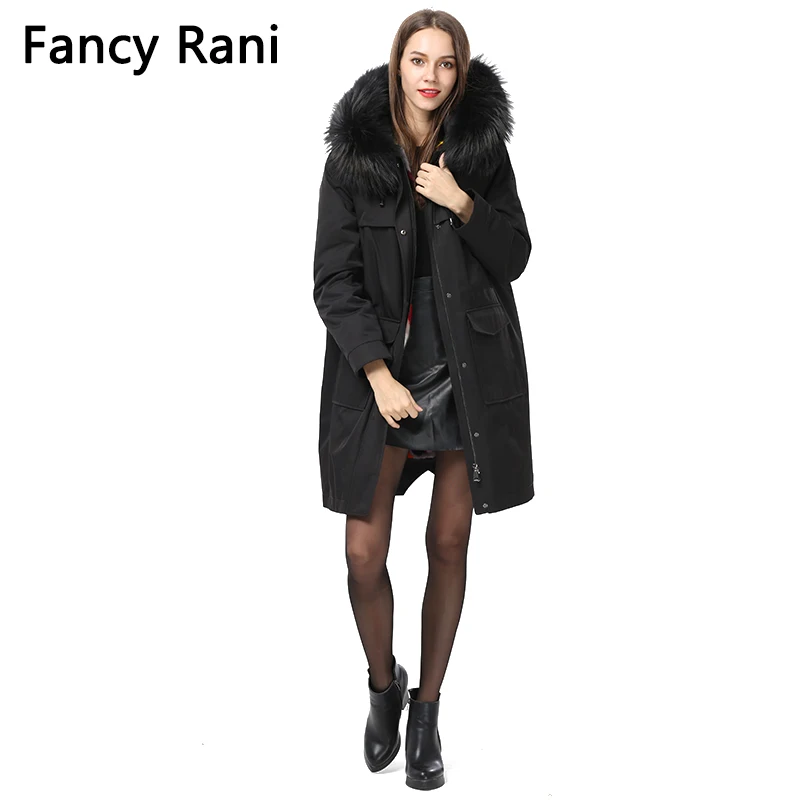 Detachable Natural Mink Fur Liner Parkas Women Multi Rainbow Printed Coats with Real Raccoon Dog Collar 2018 New Winter | Женская одежда