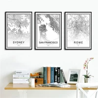 world city map black and white cotton canvas art print painting poster wall pictures home decoration wall decor no frame