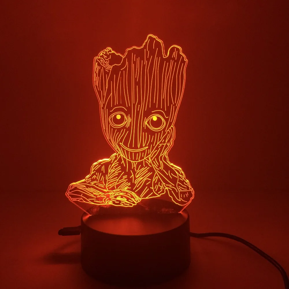 2019 г. Groot 3D светодиодный Ночной светильник креативная электрическая иллюзия 3d для