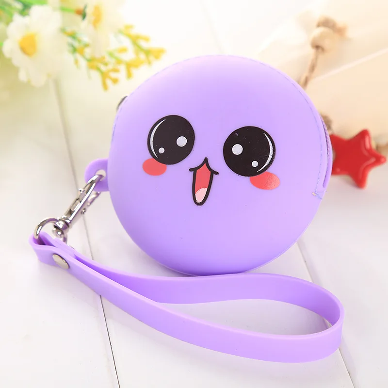 Purple A Женский силиконовый кошелек для монет, круглый кошелек с мультипликационным принтом, сумка для гарнитуры, кошелек для мелочи, кошелек, сумка для детей, подарок для девочки, Новинка - Цвет: Purple A