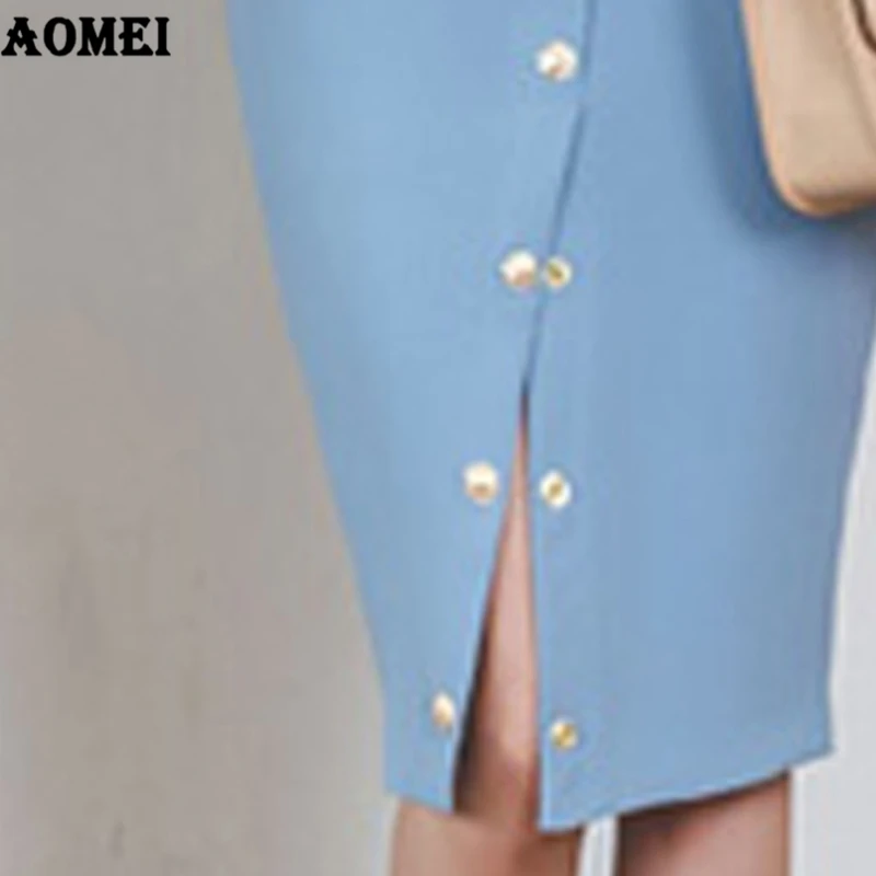 Office Ladies Skirt Workwear Summer High Split Button Up Pockets Casual Women New Arrival Elegant Jupes Female faldas Tutu Saias | Женская
