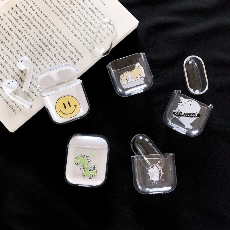 Прозрачные Жесткие ПК Чехлы для AirPods чехол милый мультфильм защитный Bluetooth