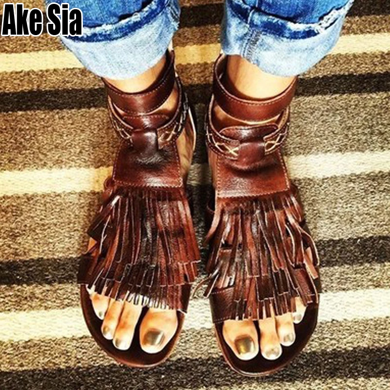 Модные летние женские повседневные сандалии гладиаторы на плоской подошве с