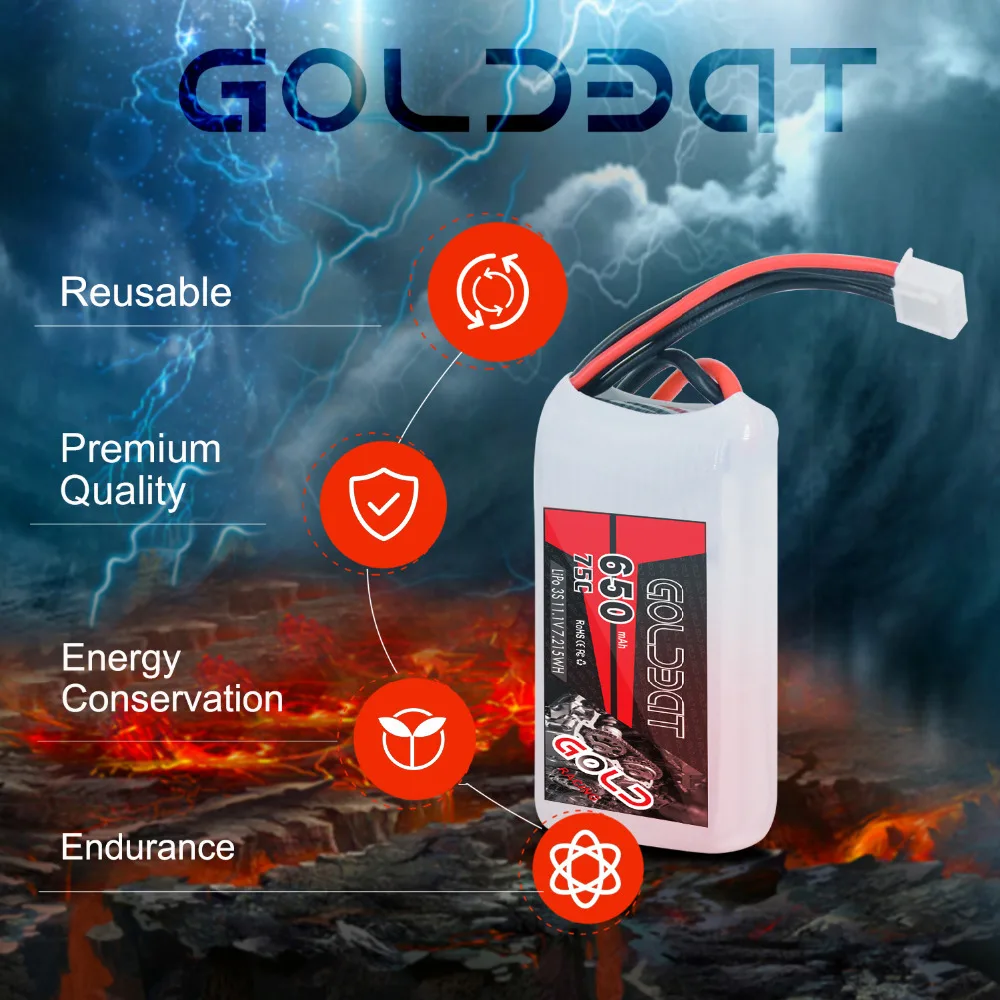 Аккумулятор GOLDBAT 650 мАч LiPo для FPV 3S аккумулятор 11 1 В lipo 75C с разъемом XT30 дрона Heli
