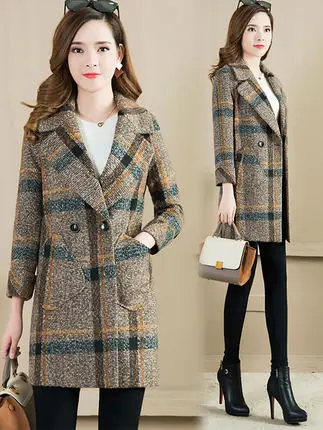 Новинка Осень-зима 2019 модное популярное приталенное клетчатое пальто в стиле