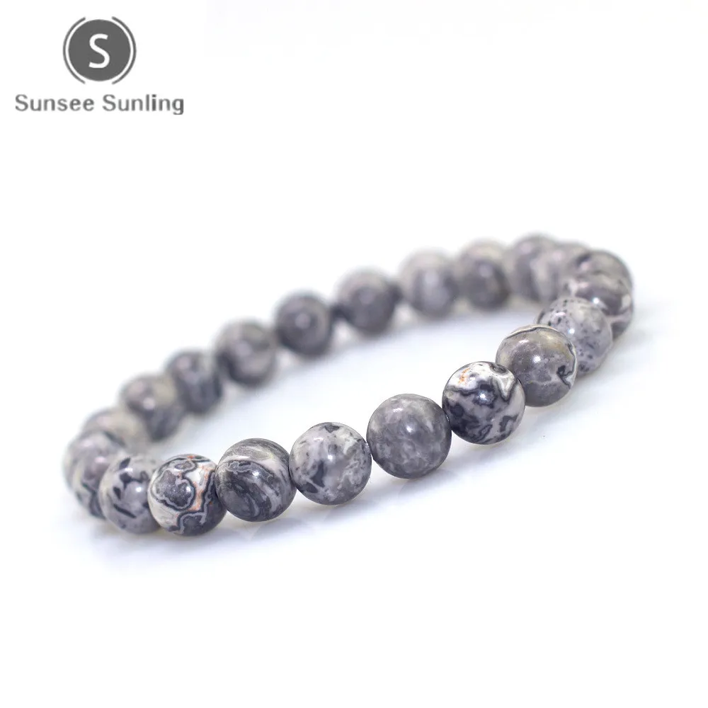 Мужская серая натуральная карта камень браслет из бисера ручной работы струнный