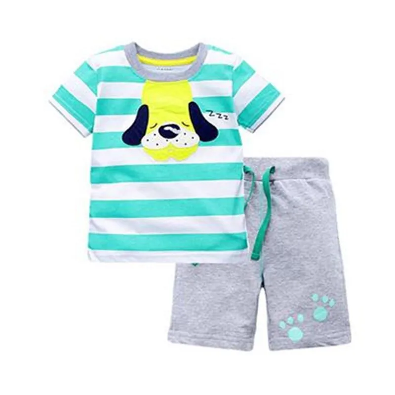 

Little Maven New Summer Brand Children Sleeping Doggy Striped O-neck Quality Cotton Knitted Boys Casual Short Tshirt Sets