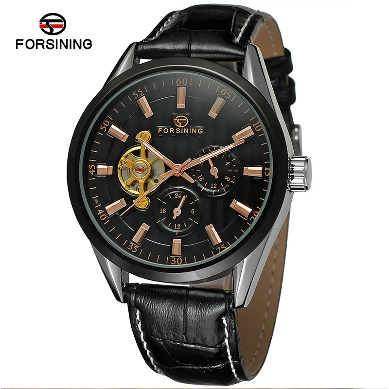 FORSINING Новые Мужские автоматические механические часы Tourbillon модные повседневные