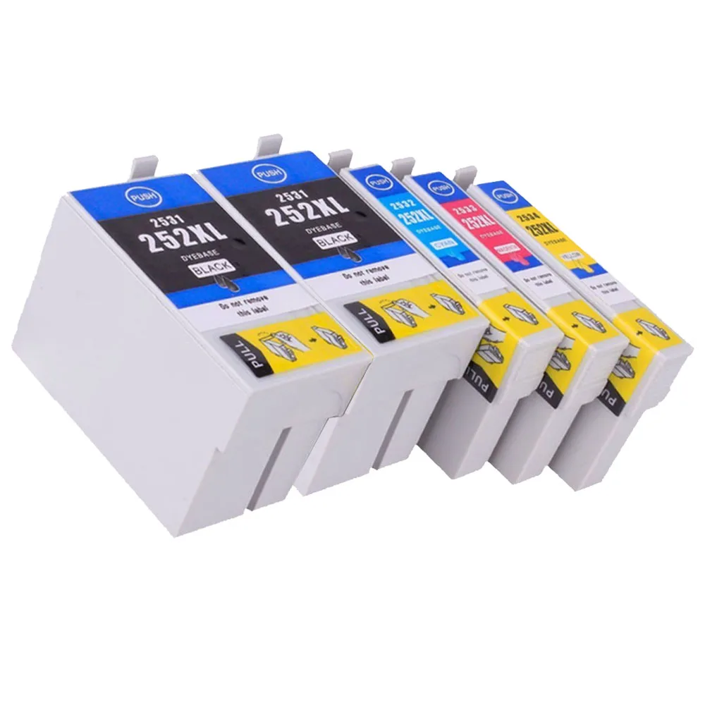 5 Pack (2BK 1C 1M 1Y) Совместимость с чернильными картриджами для принтера Epson 252XL 252 Workforce