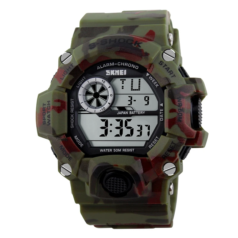 CamoArmy Green S SHOCK мужские спортивные часы SKMEI люксовый бренд камуфляжные военные часы цифровой светодиодный водонепроницаемый наручные часы Relogio Masculino - Цвет: CamoArmy Green