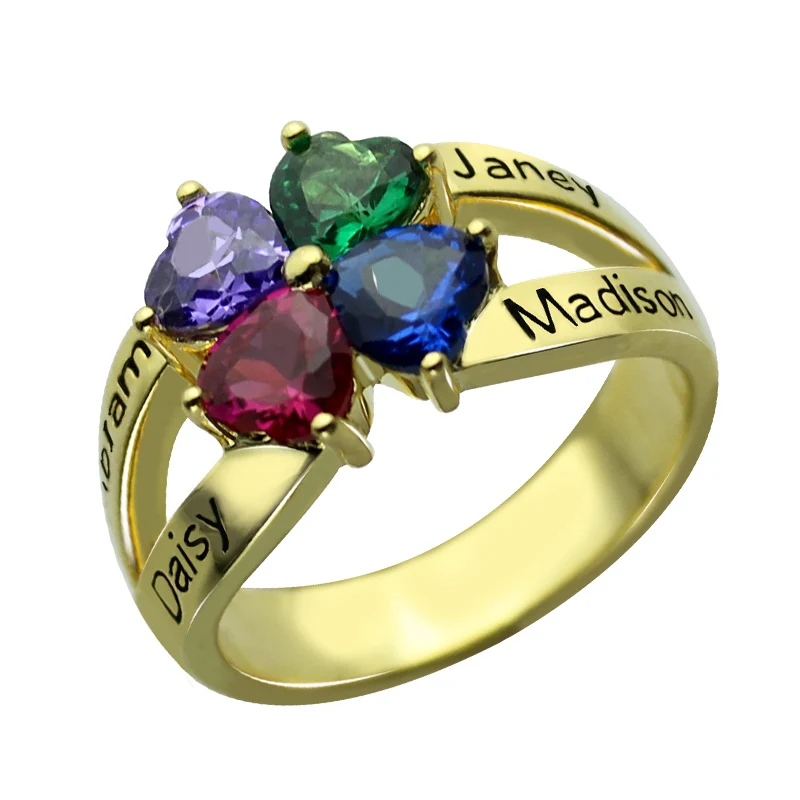 

Персонализированное кольцо с камнями по месяцу рождения, кольцо золотого цвета с гравировкой, женское Ювелирное Украшение с именем семьи